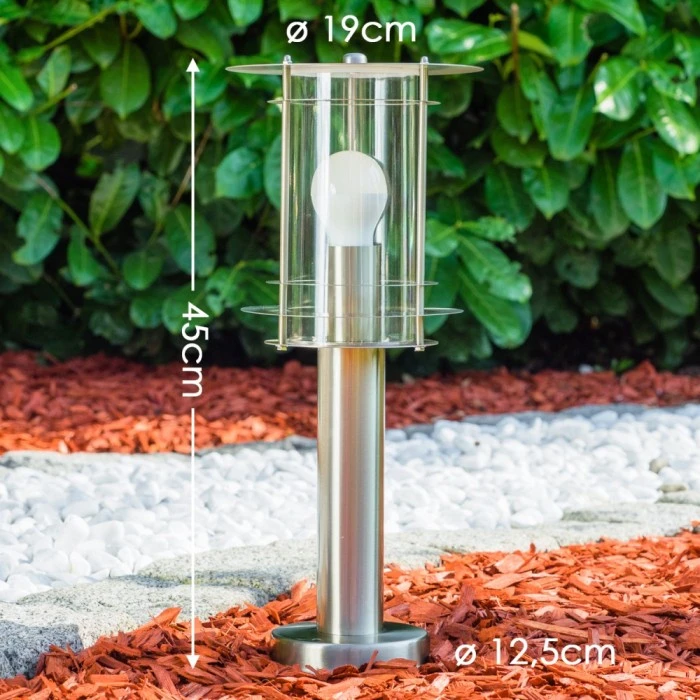 Hofstein Außensockelleuchte Valdez Edelstahl, 1-flammig 4 Hofstein Außensockelleuchte Valdez Edelstahl, 1-flammig – Bild 2