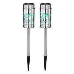 Globo 2er Set Solarleuchte LED Edelstahl, 2-flammig, Farbwechsler -Günstiges Wegeleuchten Geschäft globo 2er set solarleuchte 33574 2 2