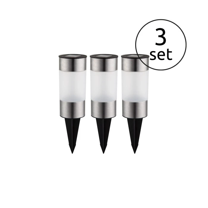 Globo 3er Set Solarleuchte LED Edelstahl, 1-flammig 3 Globo 3er Set Solarleuchte LED Edelstahl, 1-flammig