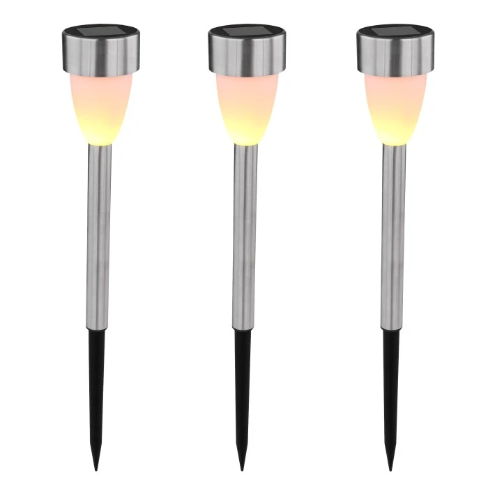 Globo 3er Set Solarleuchte LED Edelstahl, 3-flammig 4 Globo 3er Set Solarleuchte LED Edelstahl, 3-flammig – Bild 2