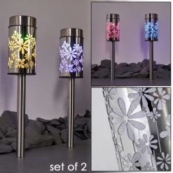 Hofstein Gorizia Solarleuchte LED Edelstahl, 2-flammig, Farbwechsler