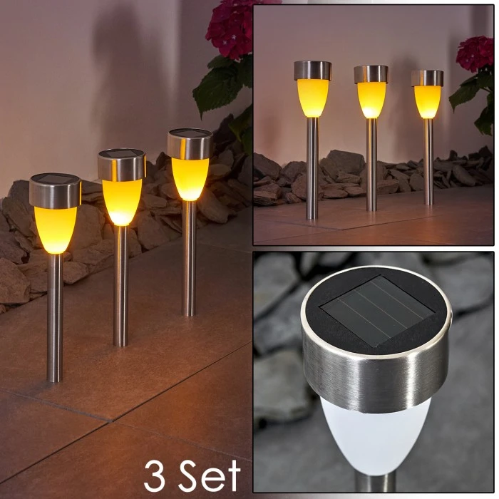 Hofstein Gorizia Solarleuchte LED Edelstahl, 3-flammig 3 Hofstein Gorizia Solarleuchte LED Edelstahl, 3-flammig