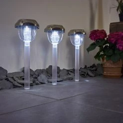 Hofstein Groningen 3er Set Solarleuchte LED Edelstahl, Transparent, Klar, 2-flammig, Farbwechsler -Günstiges Wegeleuchten Geschäft groningen 3er set solarleuchte h3371107 2