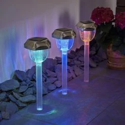 Hofstein Groningen 3er Set Solarleuchte LED Edelstahl, Transparent, Klar, 2-flammig, Farbwechsler -Günstiges Wegeleuchten Geschäft groningen 3er set solarleuchte h3371107 3
