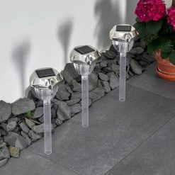 Hofstein Groningen 3er Set Solarleuchte LED Edelstahl, Transparent, Klar, 2-flammig, Farbwechsler -Günstiges Wegeleuchten Geschäft groningen 3er set solarleuchte h3371107 4