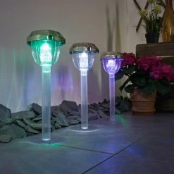 Hofstein Groningen 3er Set Solarleuchte LED Edelstahl, Transparent, Klar, 2-flammig, Farbwechsler -Günstiges Wegeleuchten Geschäft groningen 3er set solarleuchte h3371107 7
