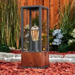 Hofstein Kiwalik Sockelleuchte Schwarz, Holz dunkel, 1-flammig -Günstiges Wegeleuchten Geschäft kiwalik sockelleuchte h3454114 6