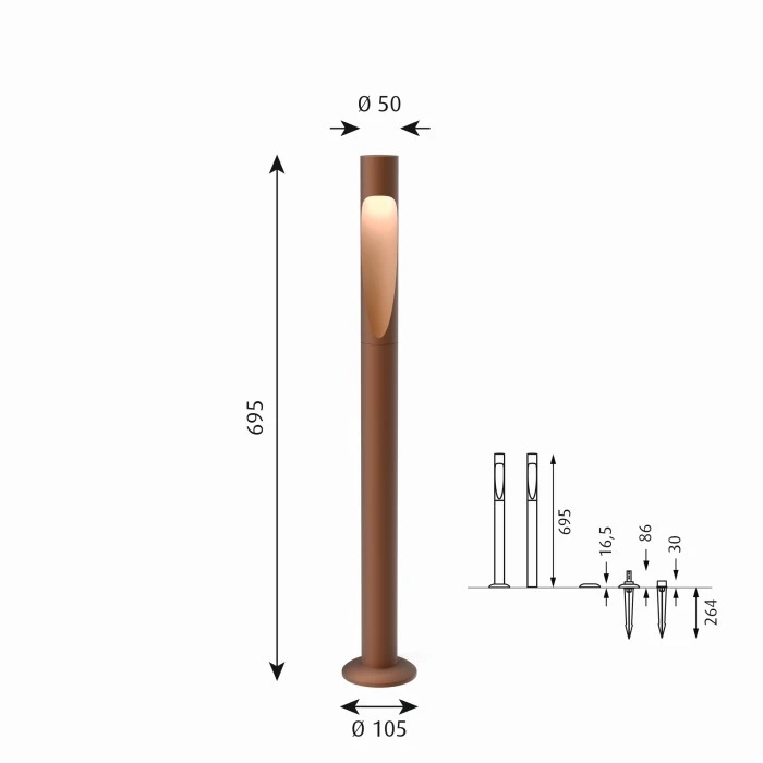 Louis Poulsen Flindt Wegeleuchte LED Rostfarben, 1-flammig 5 Louis Poulsen Flindt Wegeleuchte LED Rostfarben, 1-flammig – Bild 3