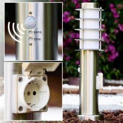 Hofstein Tunes Sockelleuchte Edelstahl, 1-flammig, Bewegungsmelder